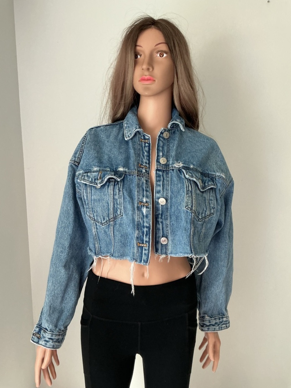 Zara Blue Distressed Denim Jacket -Cropped
